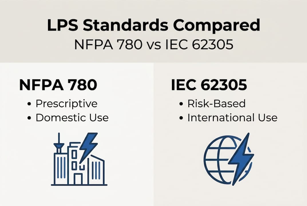 Infographic comparing NFPA 780 and IEC 62305 standards
