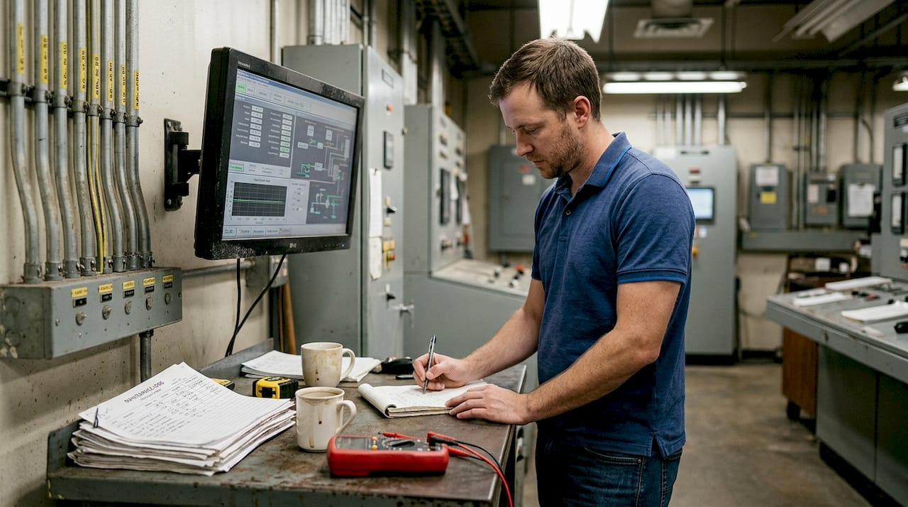 Engineer reviewing monitoring in control room