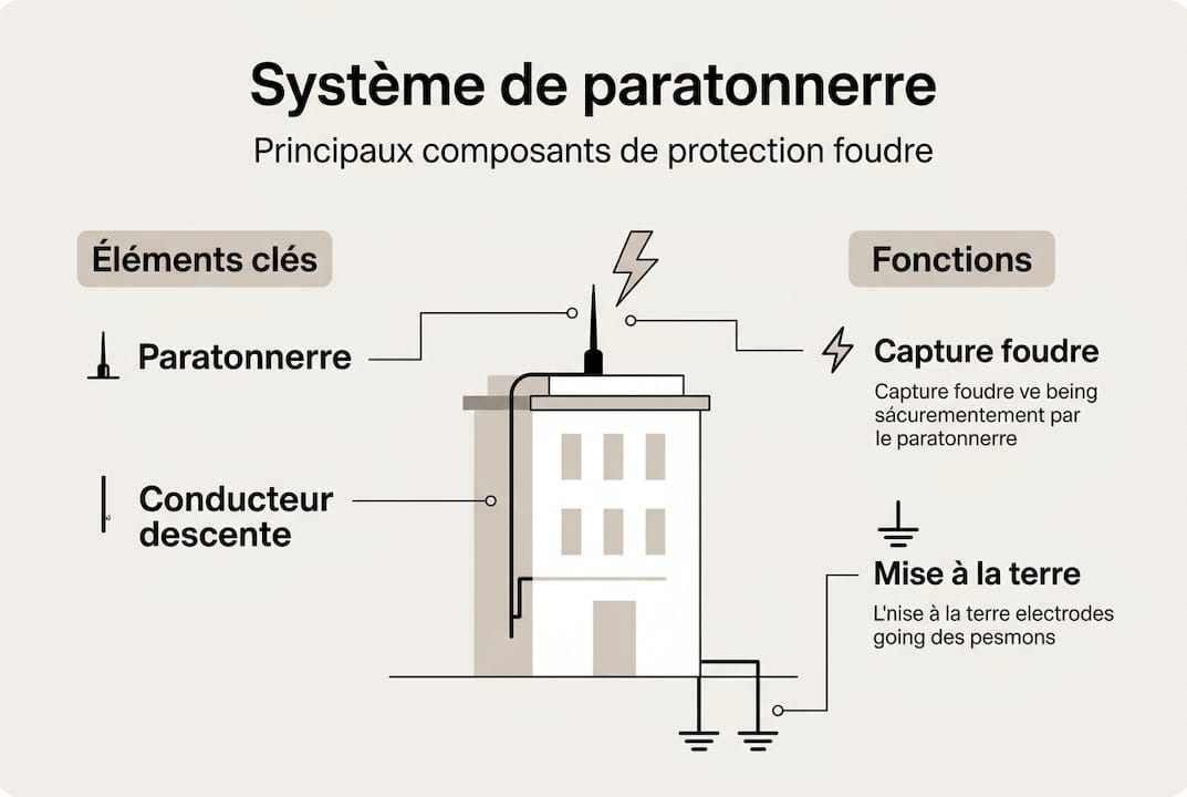 Infographie : les différents éléments d’un paratonnerre et leur utilité