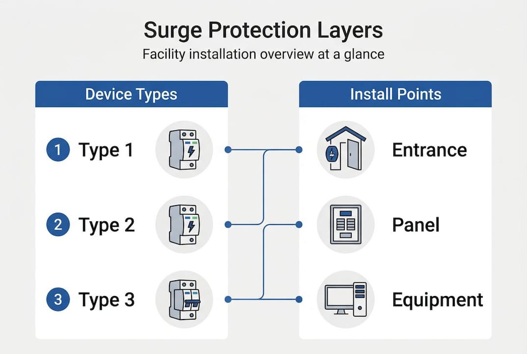 Infographic showing surge protection layers and install points