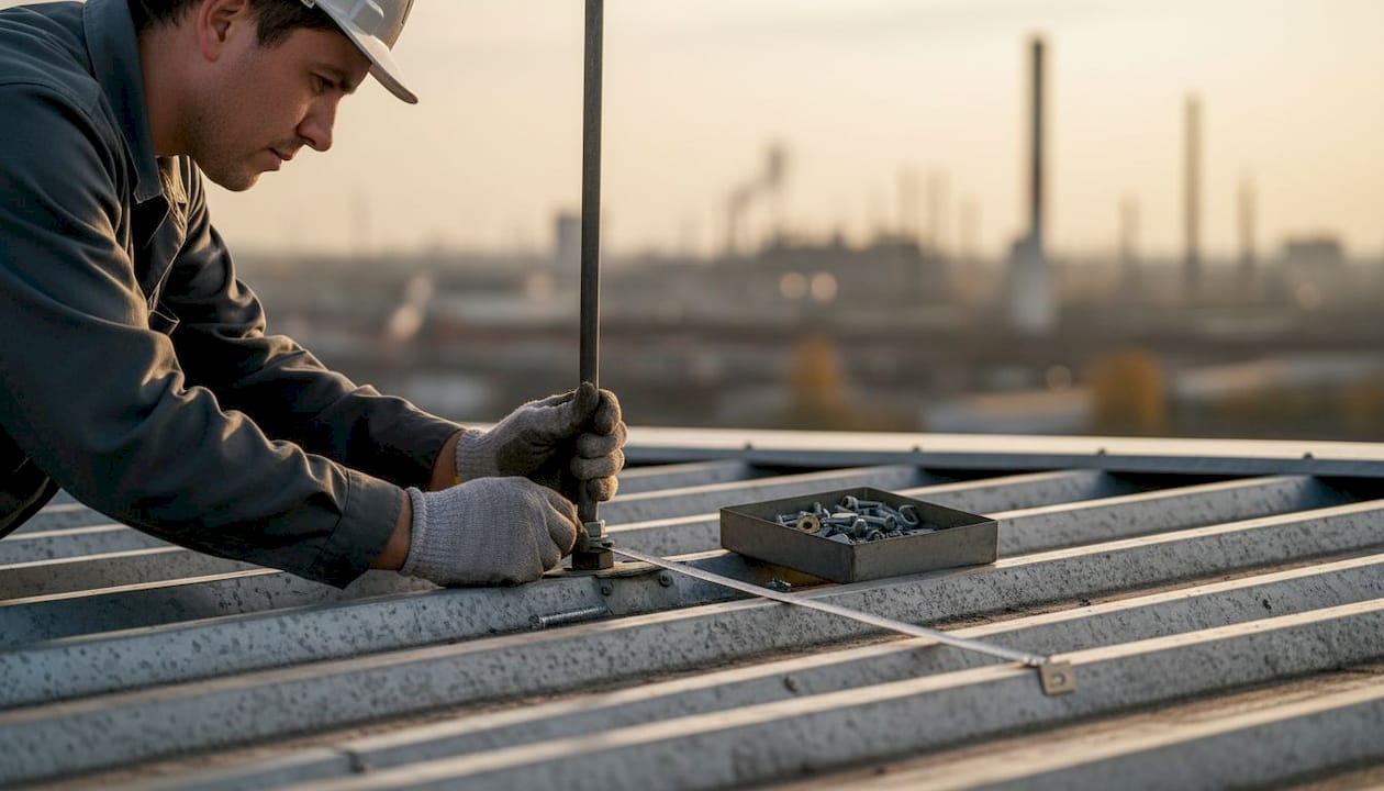 Pose soignée d’une tige de mise à la terre pour paratonnerre