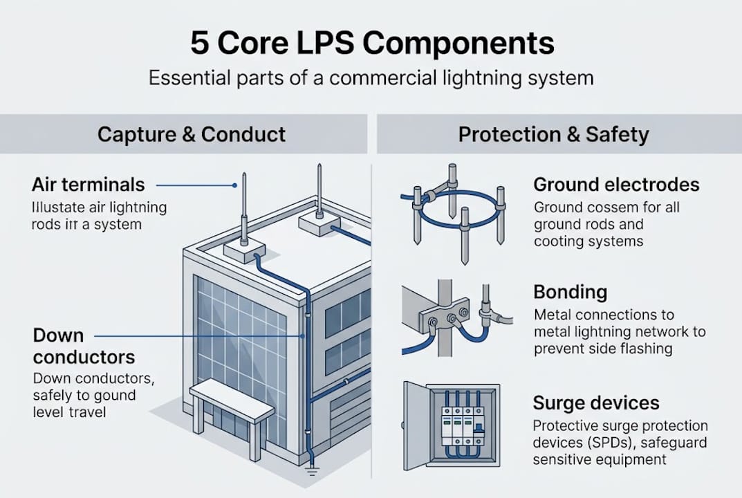 Infographic listing core lightning protection components
