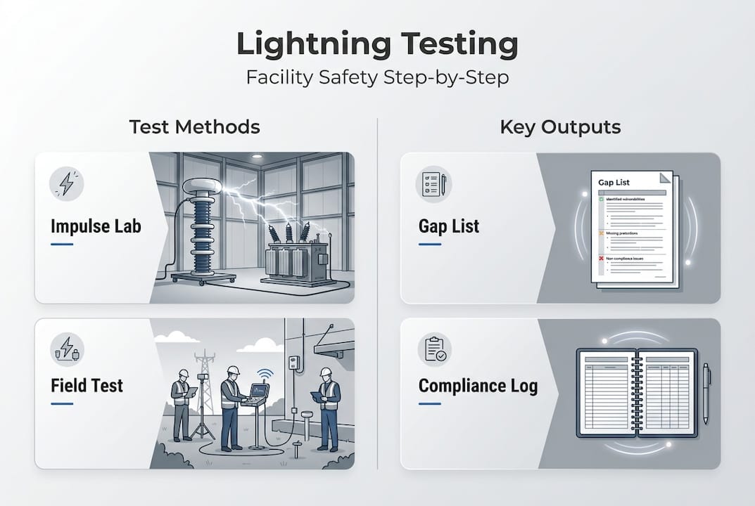 Infographic showing key steps in lightning testing