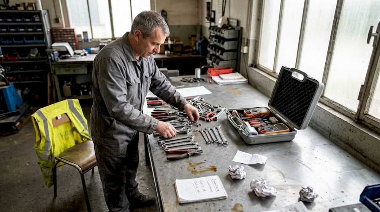Le technicien s'occupe de préparer les instruments nécessaires pour les opérations de maintenance.