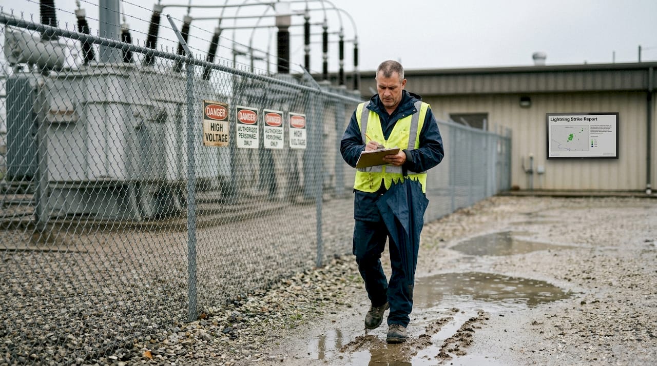 Maintenance technician records lightning inspection