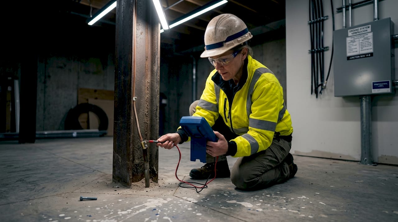Engineer tests steel column conductivity