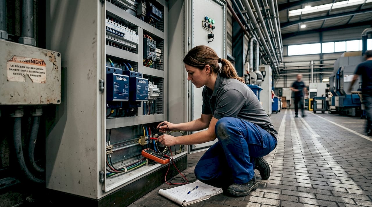 Un technicien vérifie la synchronisation du système d’éclairage.