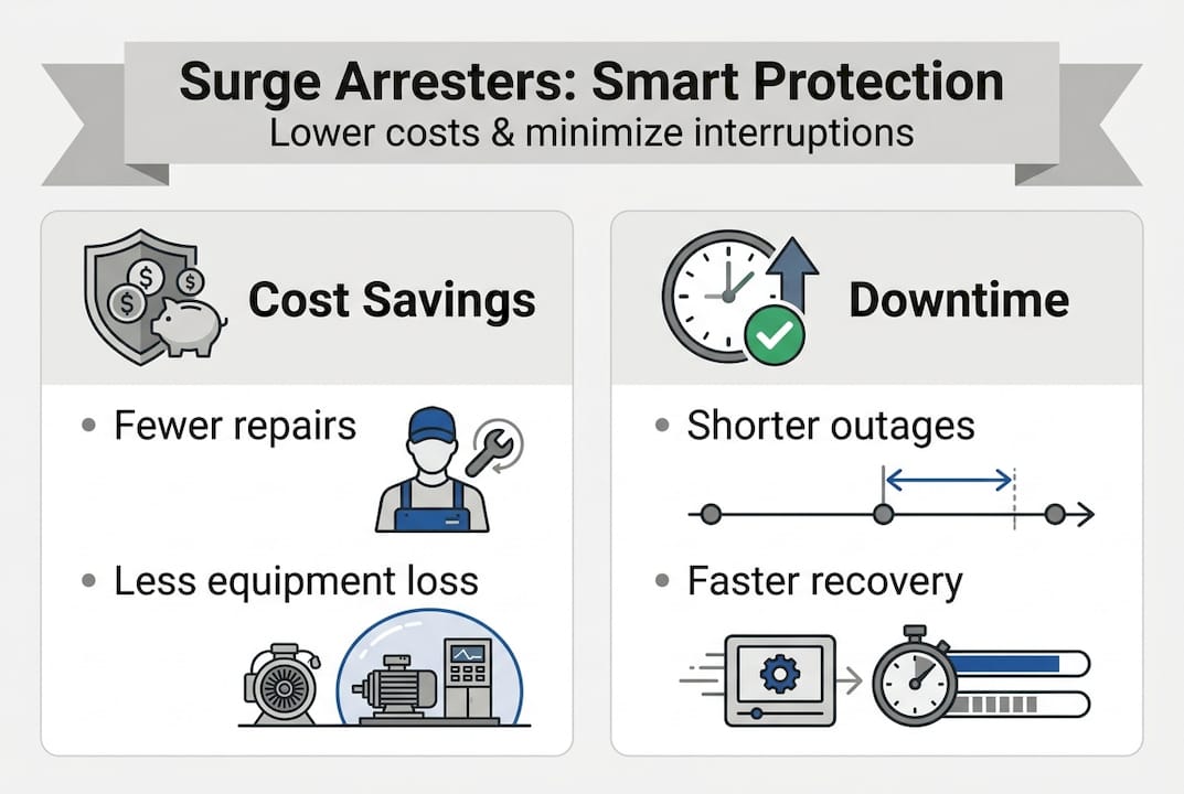 Infographic summarizing surge arrester ROI and benefits