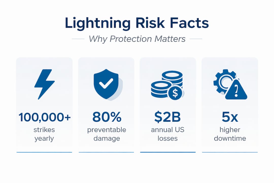Lightning risk statistics infographic with key numbers