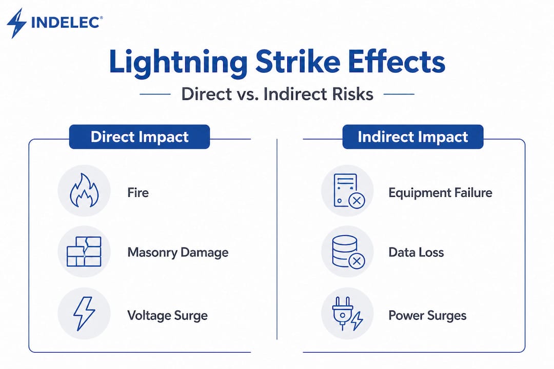 Infographic comparing direct and indirect lightning effects