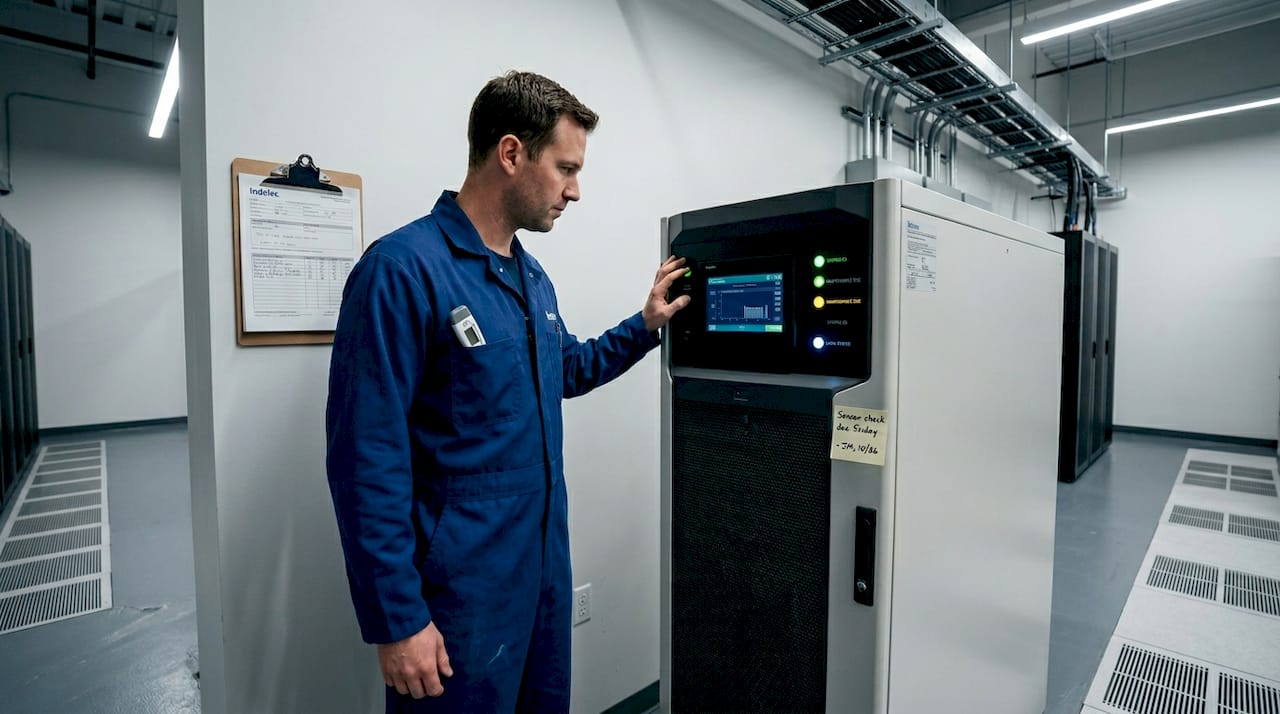 Technician checks medium voltage UPS system