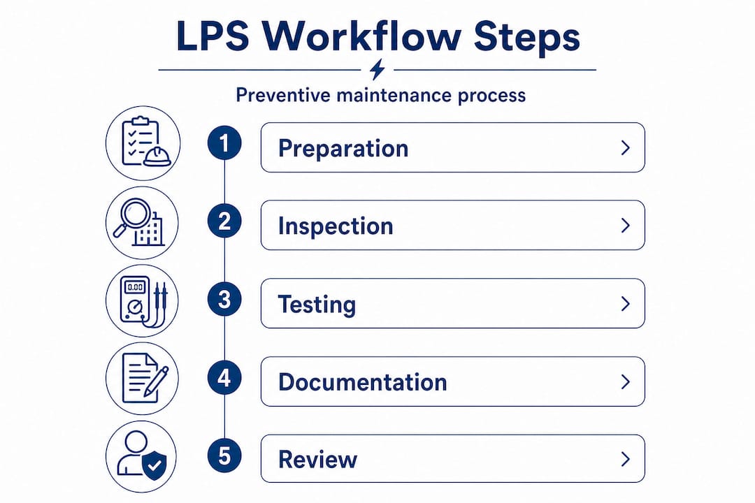 Infographic with lightning protection workflow steps