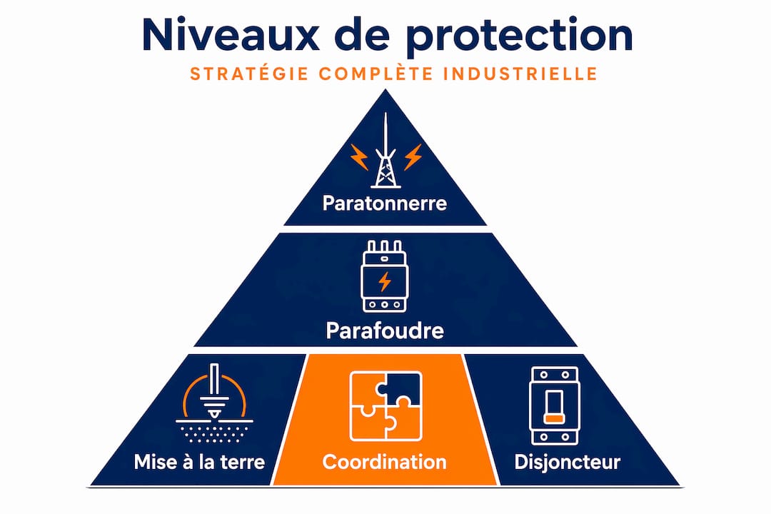 Schéma en pyramide illustrant les principaux niveaux de protection électrique