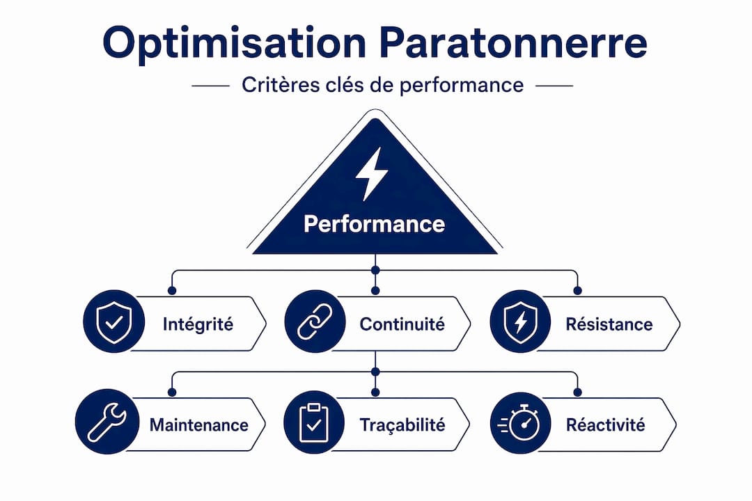 Schéma explicatif des principaux critères à prendre en compte pour optimiser l’installation d’un paratonnerre