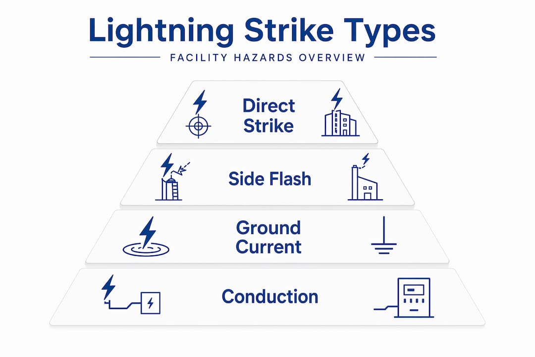 Hierarchy infographic of four lightning strike types