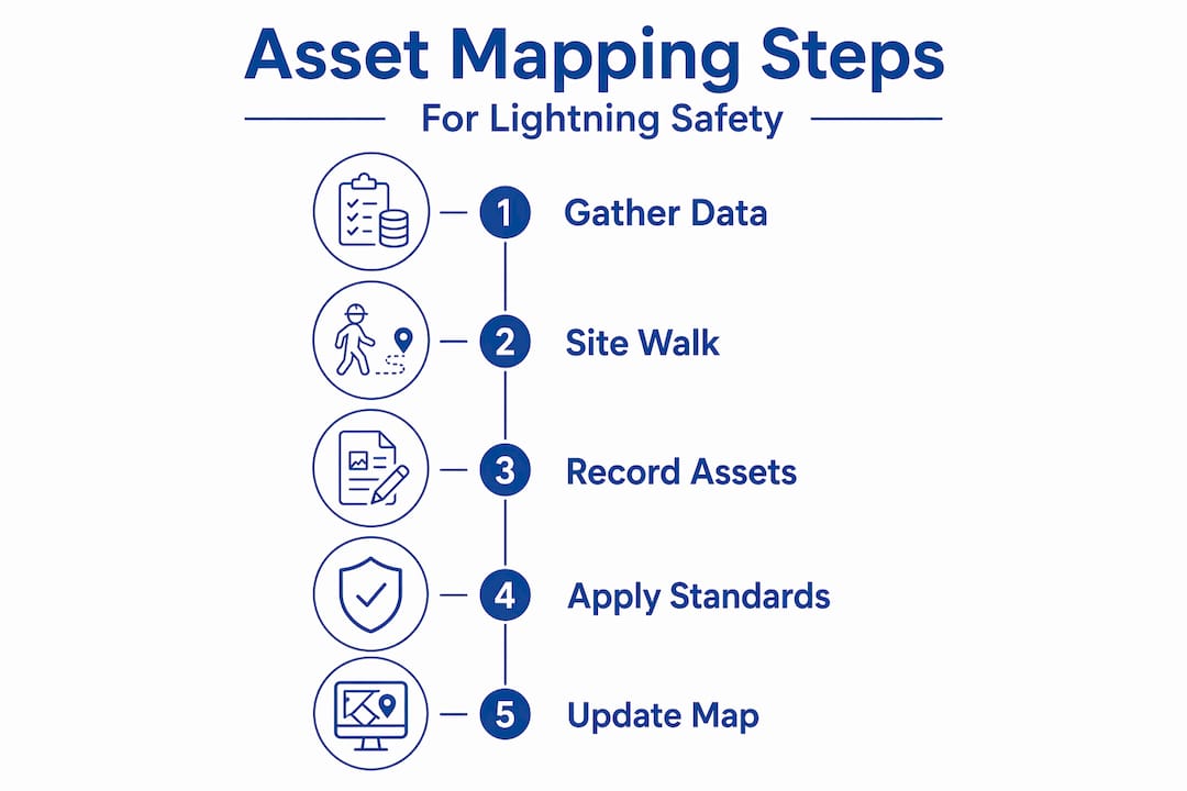 Infographic showing steps for lightning safety asset mapping