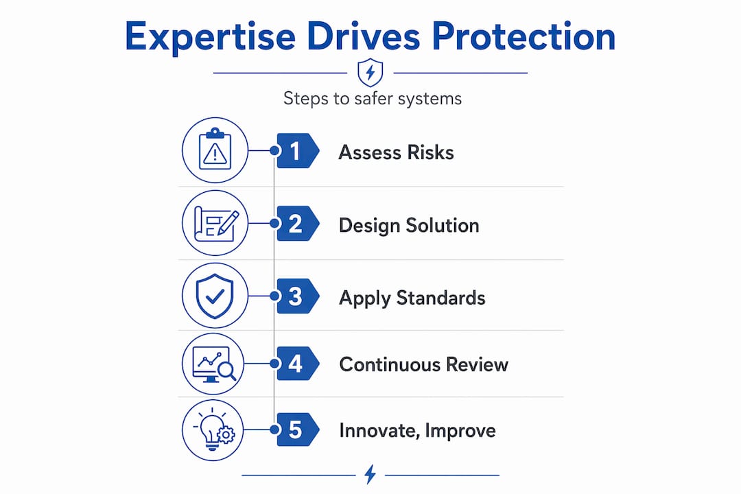 Infographic showing steps to safer protection systems