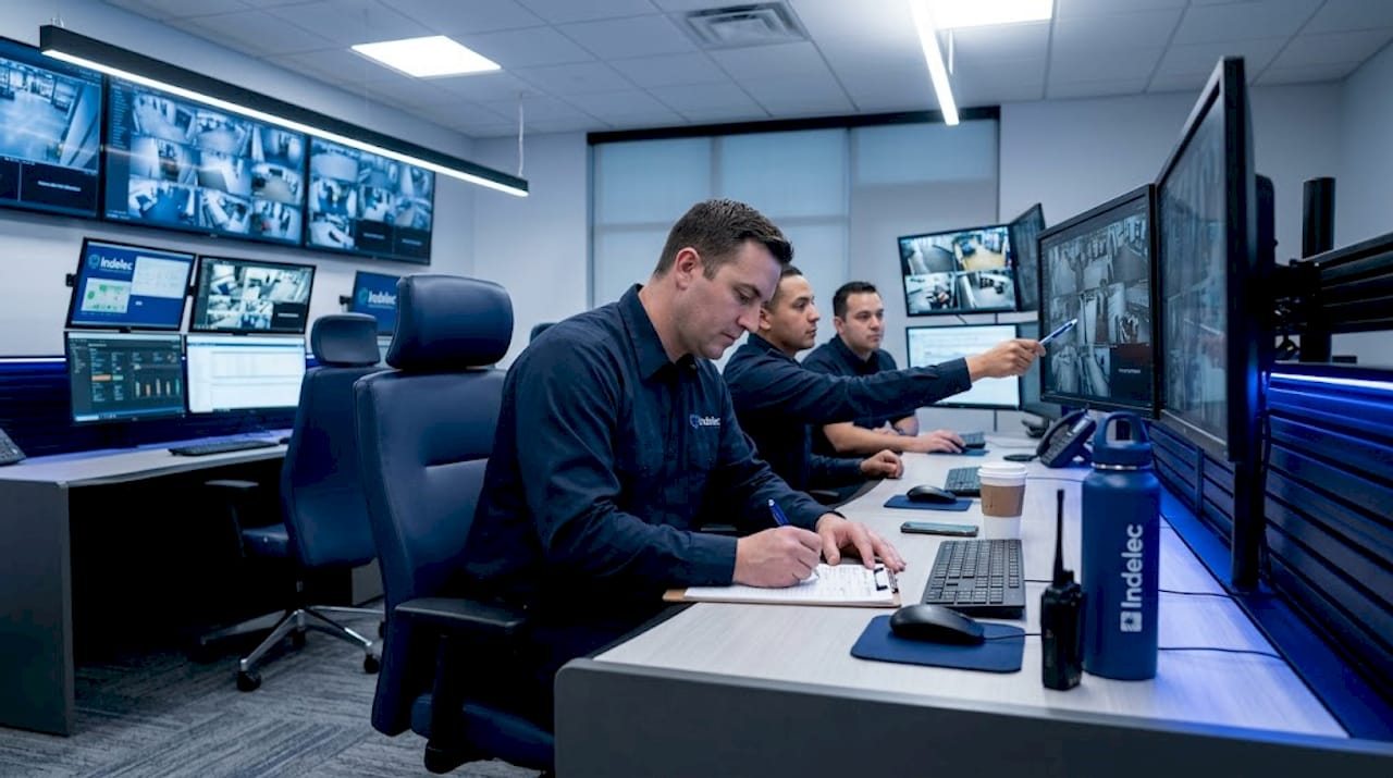 Security team collaborating in operations center