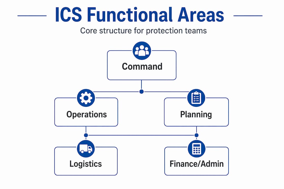Hierarchy infographic of ICS protection team structure