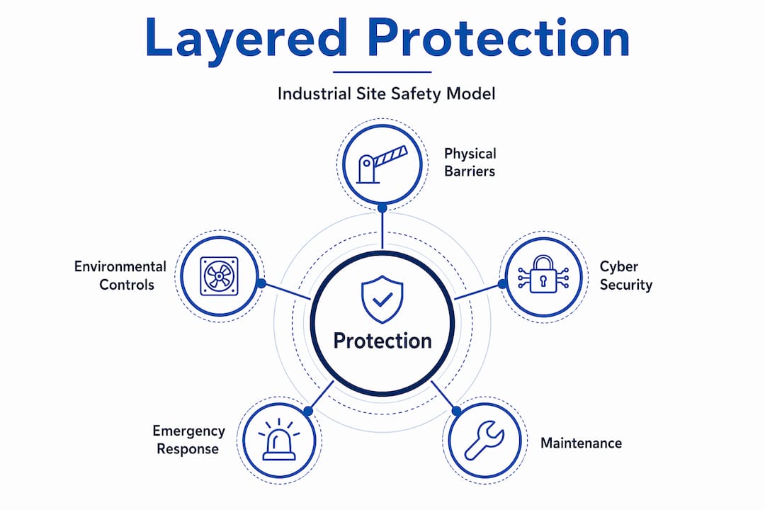 Hierarchy infographic showing layered industrial protection