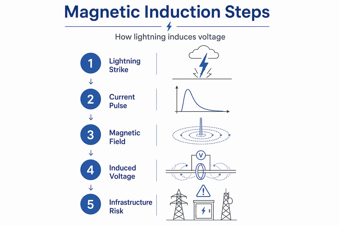 Infographic steps of lightning magnetic induction