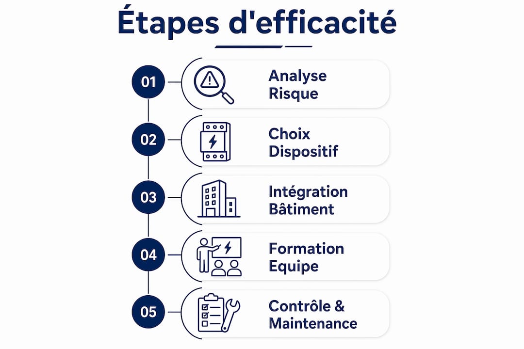 Découvrez, à travers cette infographie, les différentes étapes clés pour garantir une protection optimale contre la foudre.