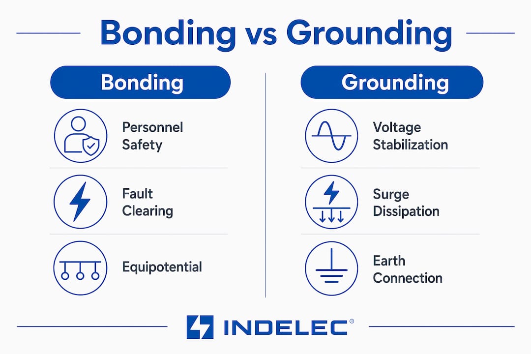 Infographic comparing electrical bonding and grounding functions