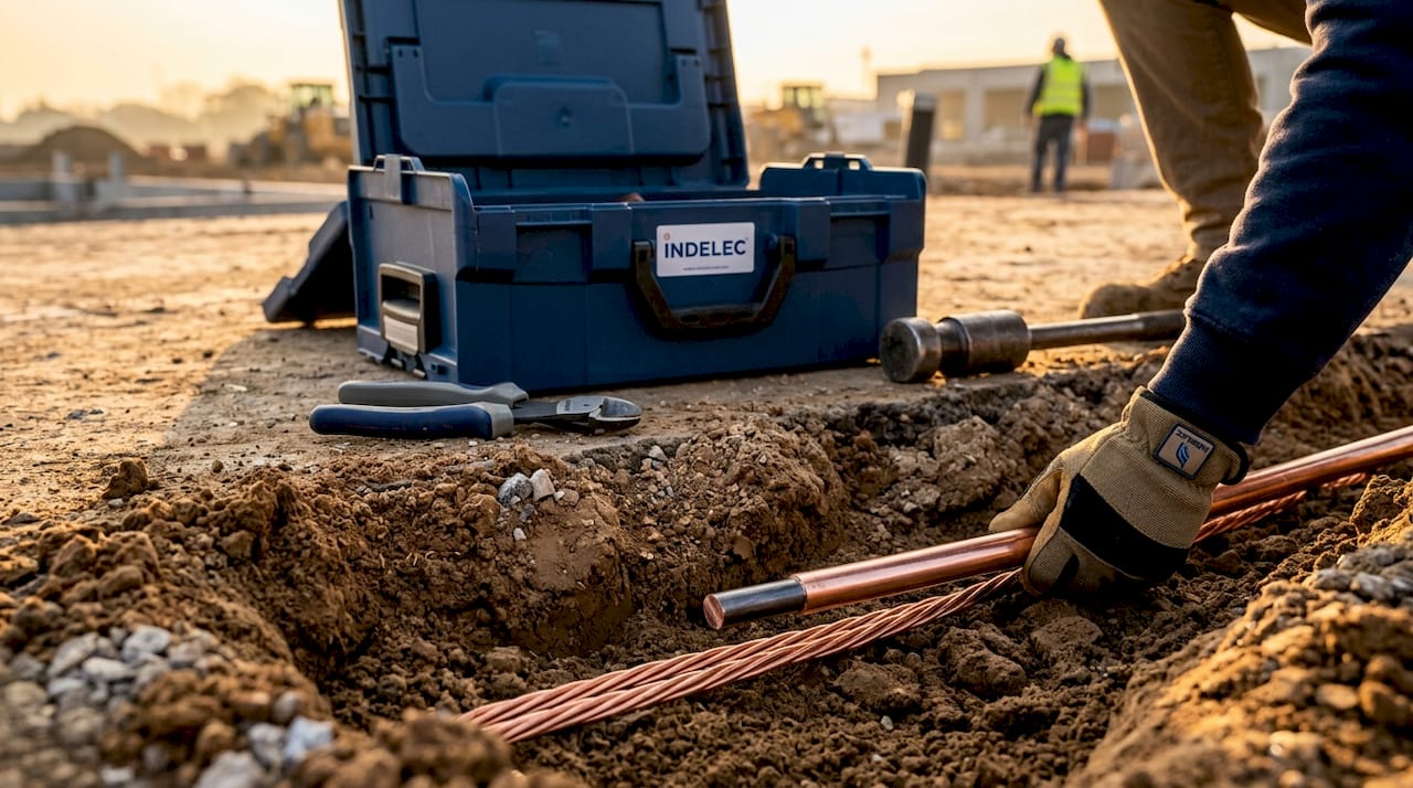 Copper-clad steel conductor installation at grounding site