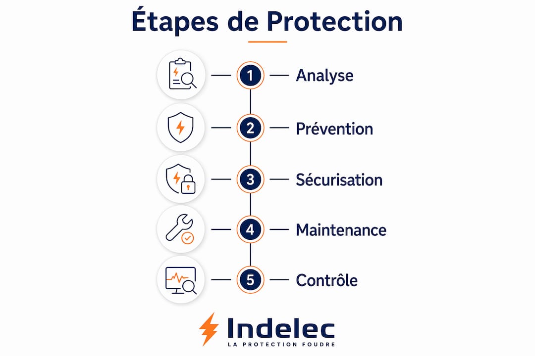 Visuel présentant les différentes étapes incontournables pour assurer la protection d’un bâtiment