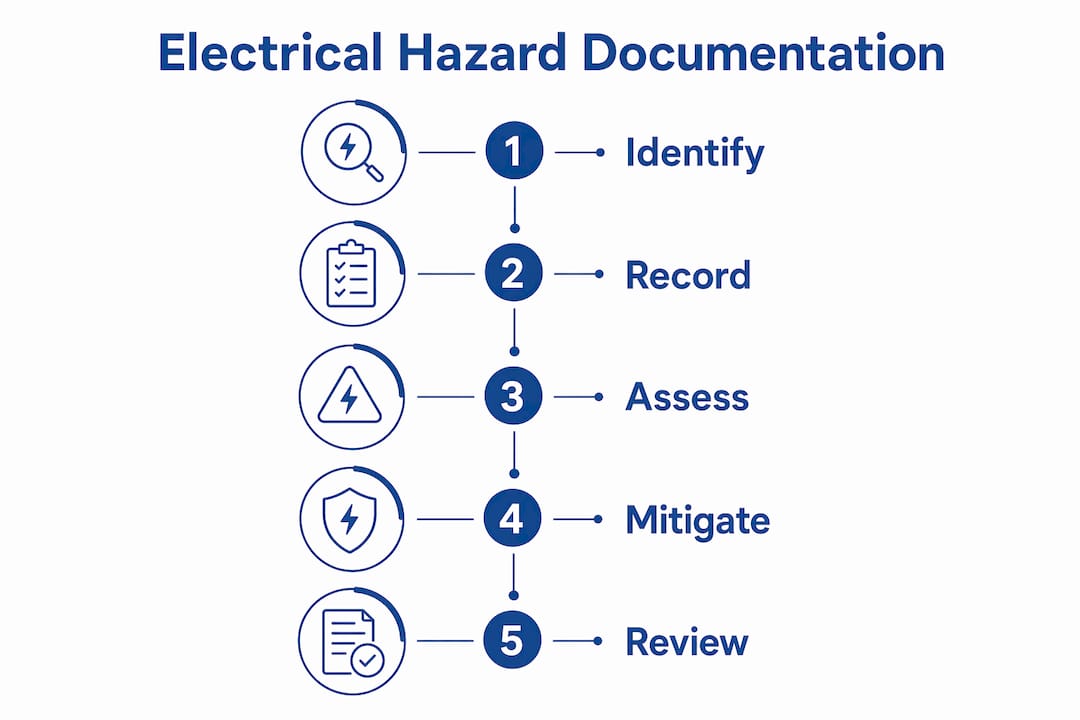 Infographic showing steps to document electrical hazards