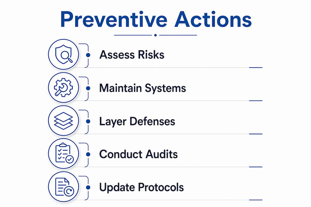 Infographic showing key preventive actions for facility protection
