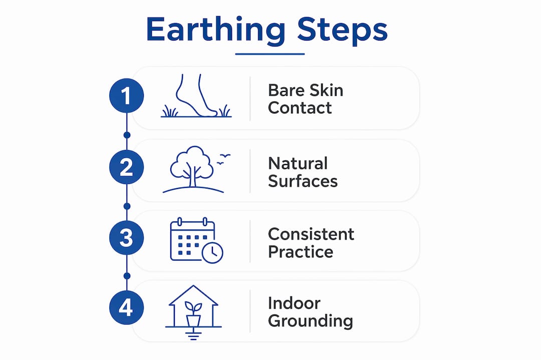 Infographic illustrating earthing practice steps