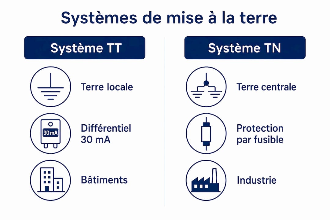 Infographie : les différences essentielles entre les schémas de liaison à la terre TT et TN