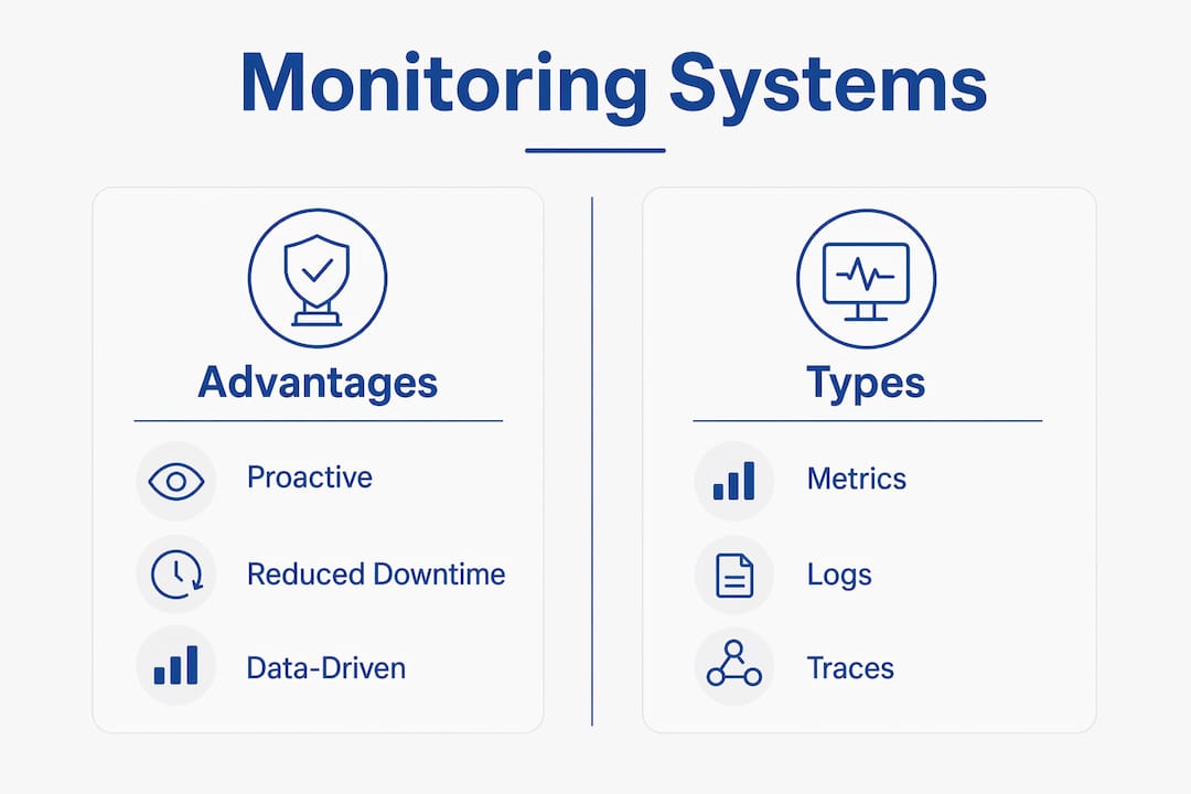 Infographic comparing monitoring systems advantages and types