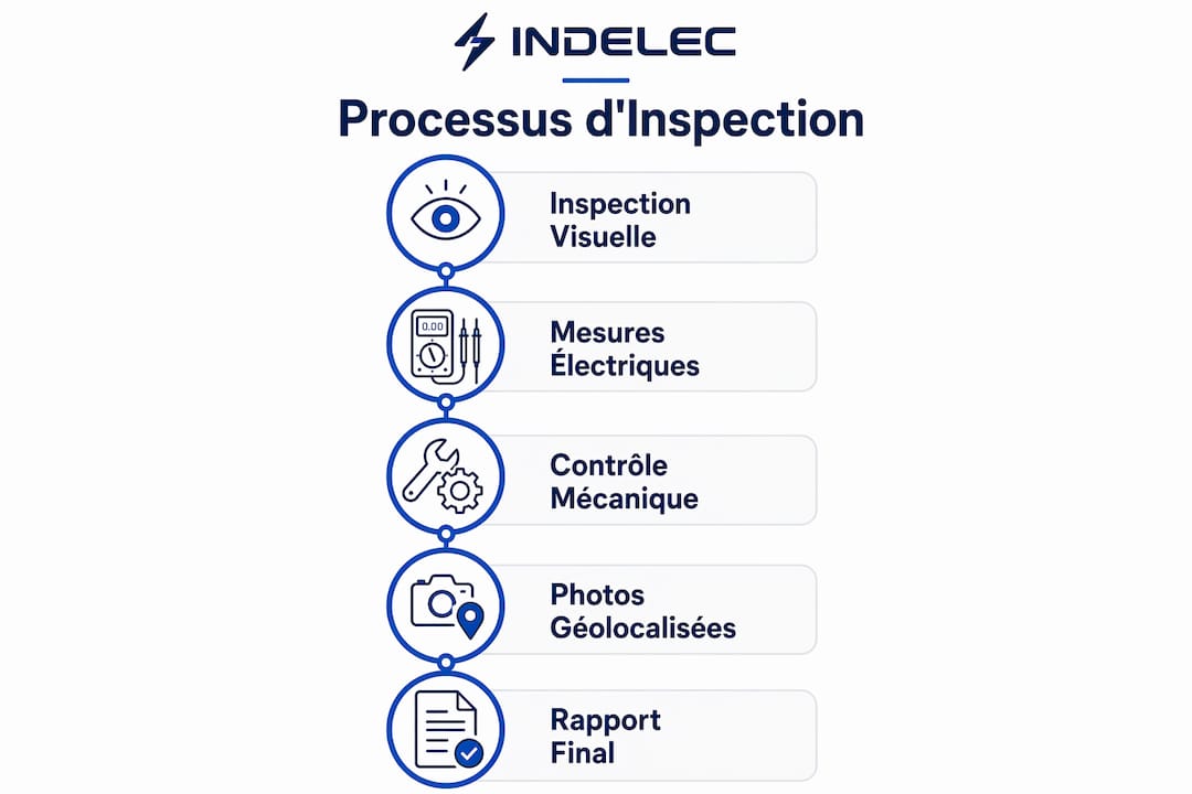 Schéma illustrant les différentes étapes du contrôle de la protection contre la foudre