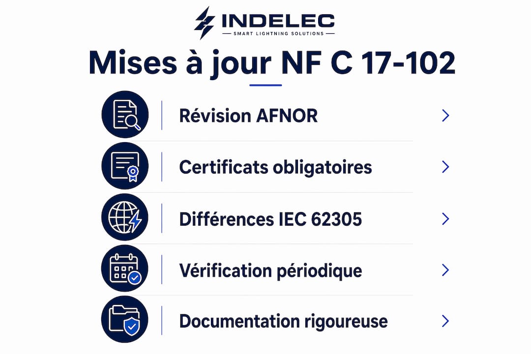 Découvrez en un clin d’œil les changements majeurs apportés à la norme NF C 17-102 grâce à notre infographie.
