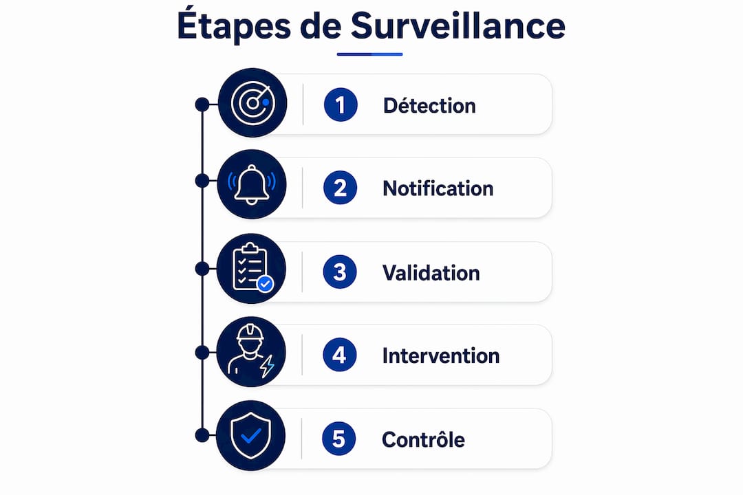 Schéma illustrant les différentes étapes de la télésurveillance
