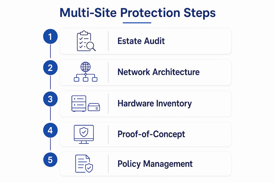 Infographic showing steps for multi-site protection coordination