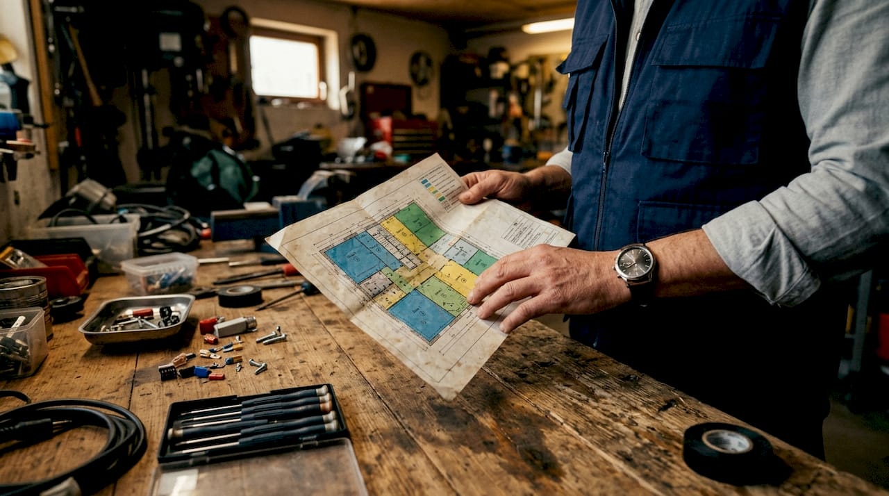 Technician holding LPZ color-coded floor plan