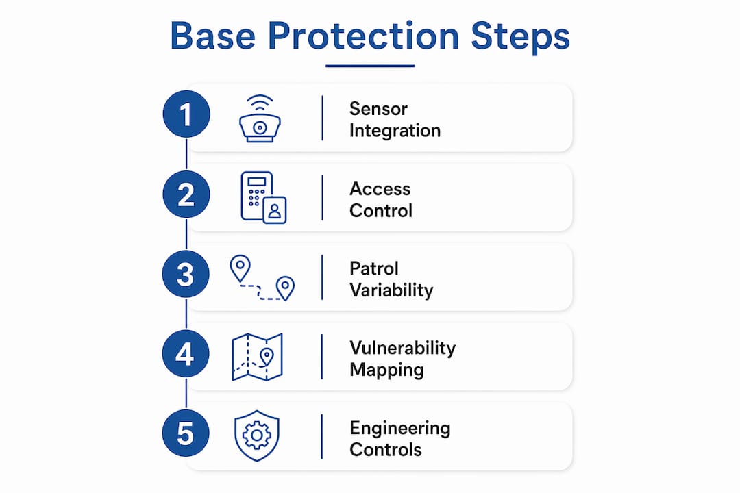 Infographic outlining military base protection steps