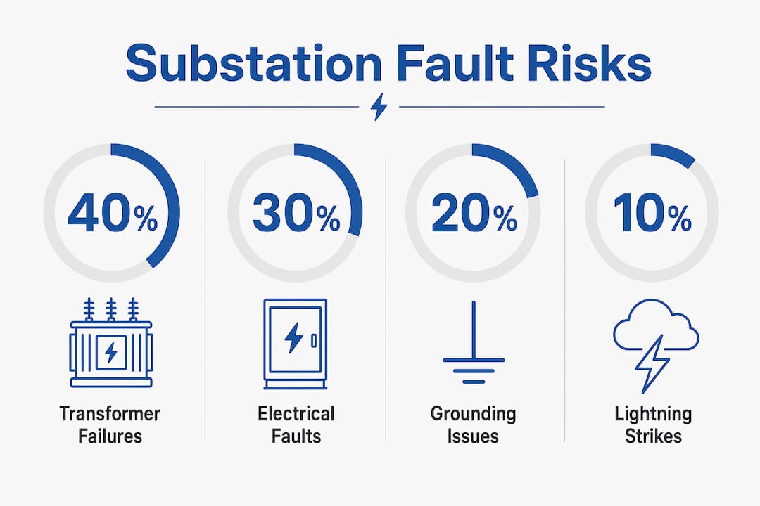 Infographic showing key fault risks in high voltage substations