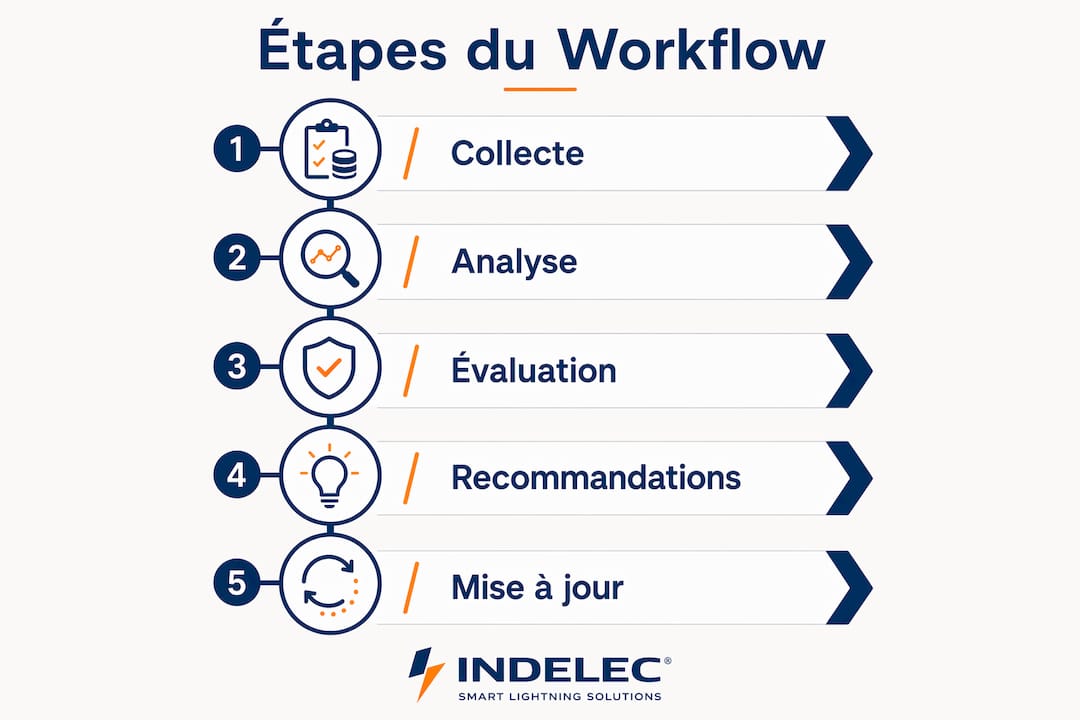 Infographie présentant les différentes étapes de l’analyse du risque lié à la foudre