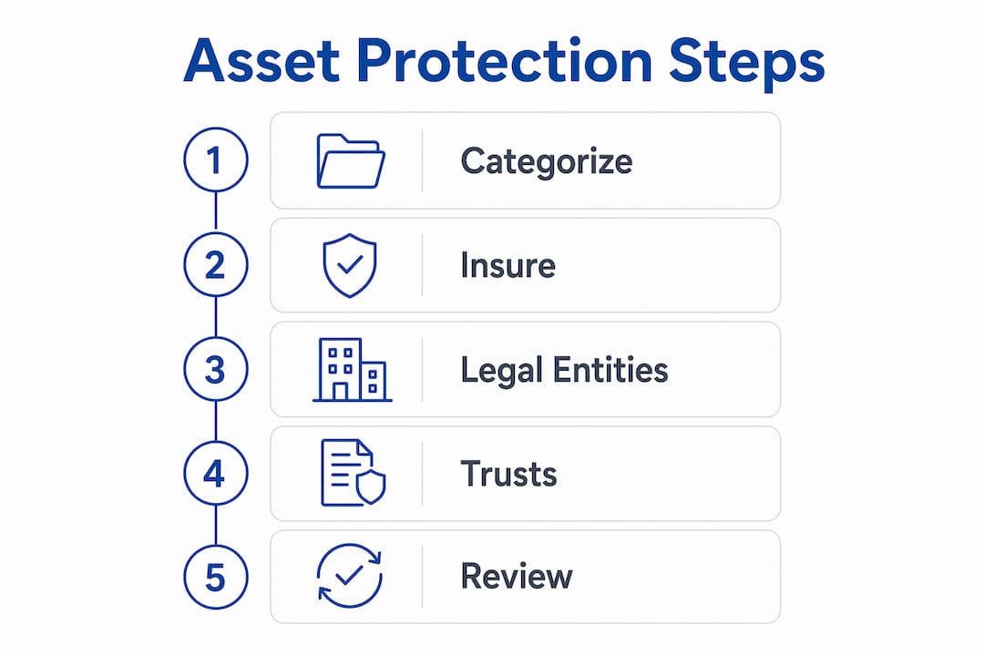 Infographic illustrating asset protection steps in sequence