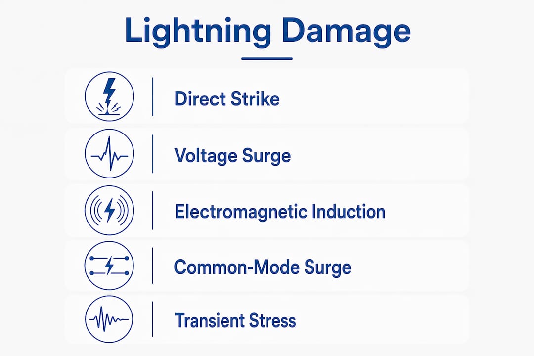 Infographic illustrating lightning damage mechanisms