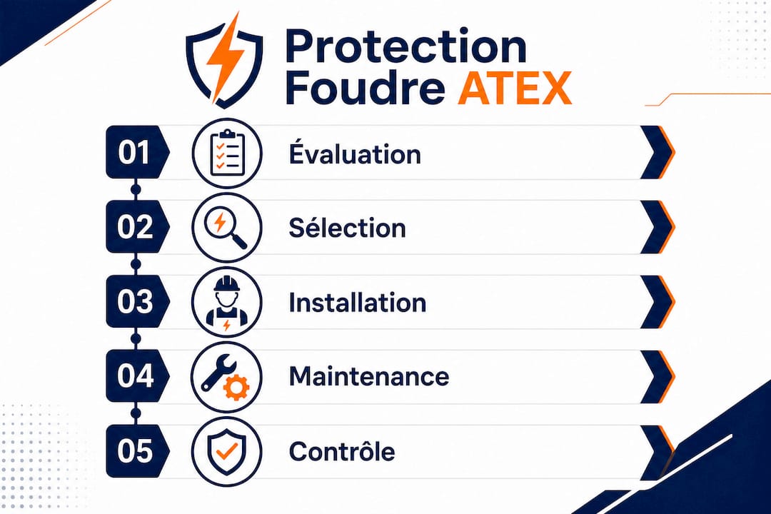 Schéma illustrant les différentes étapes de mise en sécurité contre la foudre dans les zones ATEX