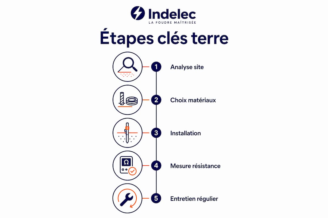 Schéma des différentes étapes pour réaliser une mise à la terre