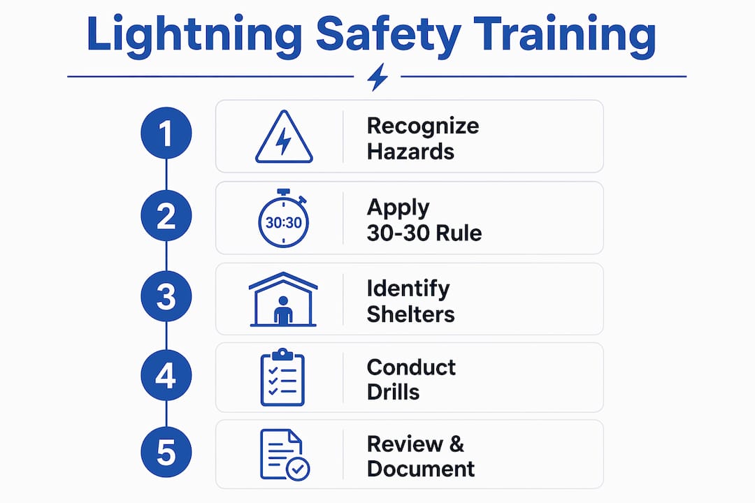 Infographic outlining lightning safety training steps