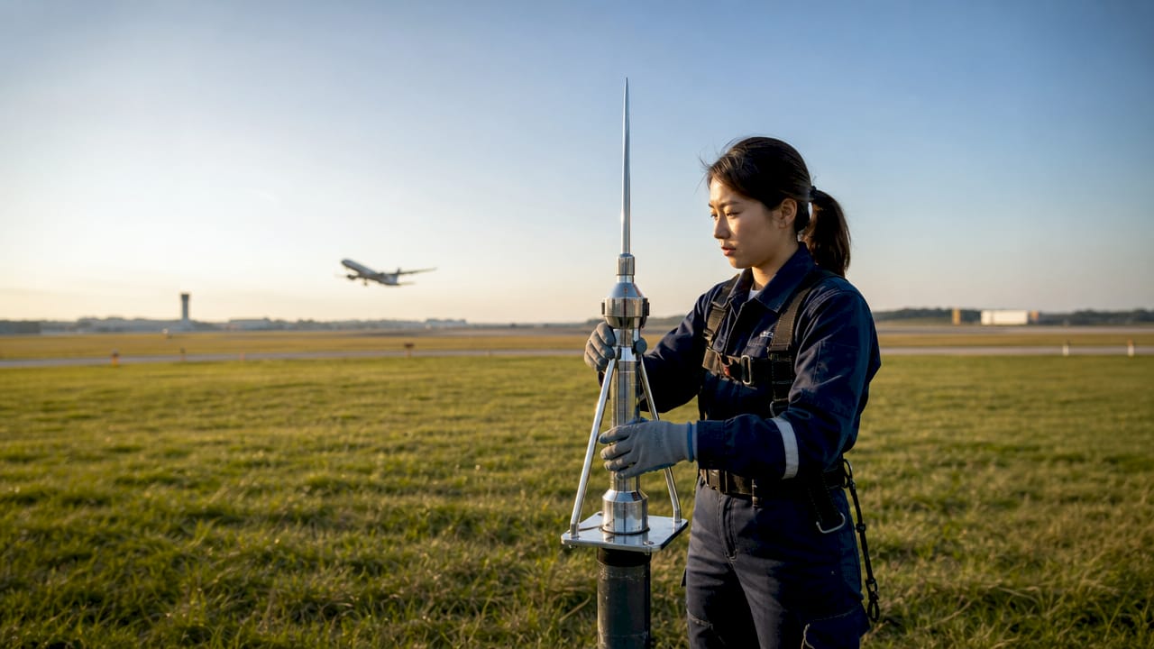 Un dispositif paratonnerre est actuellement installé à proximité de la piste de l’aéroport.