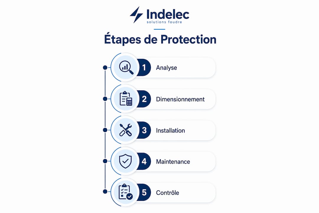 Infographie : les différentes étapes de la mise en place d’un système de protection contre la foudre dans les aéroports