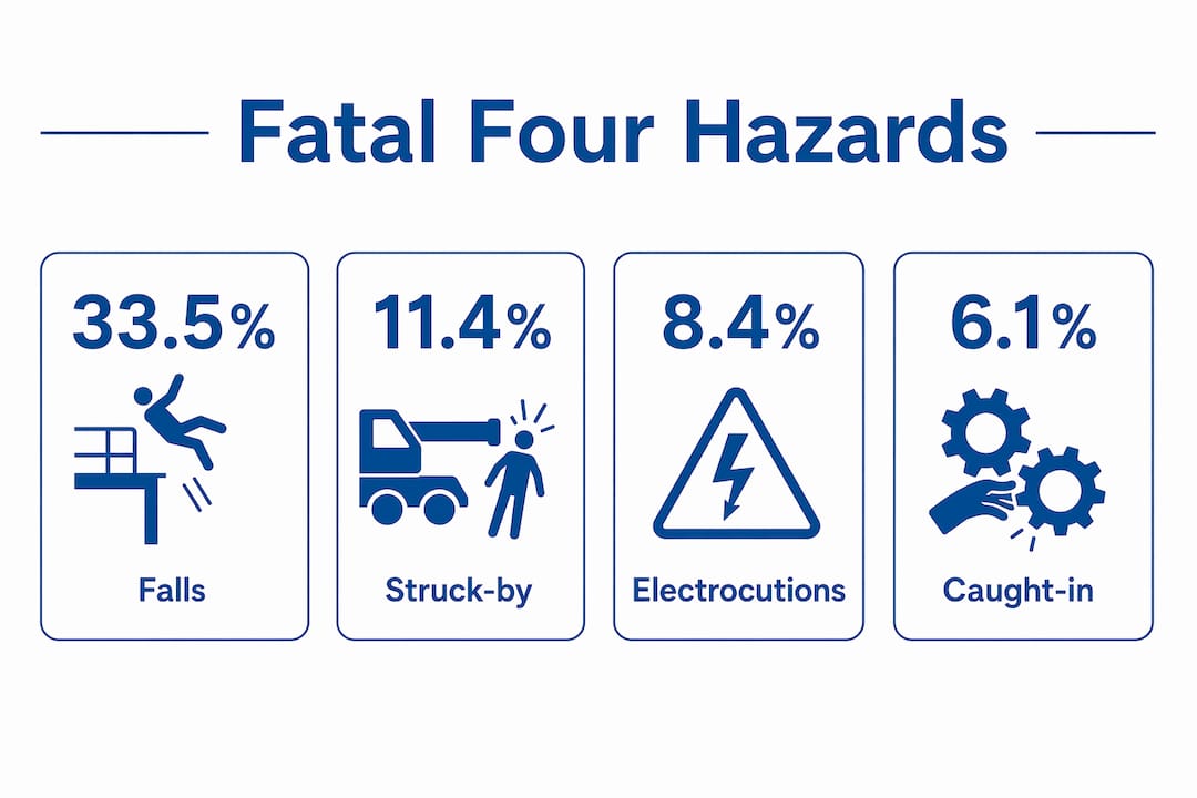 Infographic showing construction fatal hazards percentages